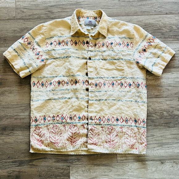 The Territory Ahead 100% Linen Men's Casual Button-Down Shirt XL Leaf Diamond - Picture 3 of 3